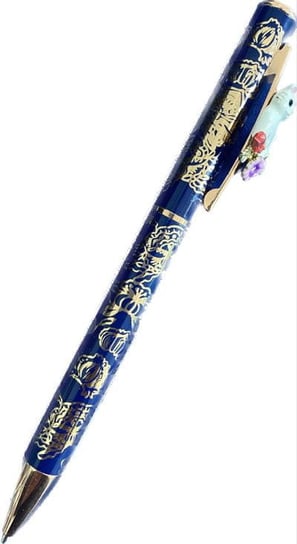Paperchase-  Długopis granatowy z różowo-złotymi kwiatami oraz kotkiem Czarny Paperchase