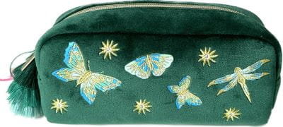 Paperchase-Welurowy zielony piórnik z motylami Paperchase