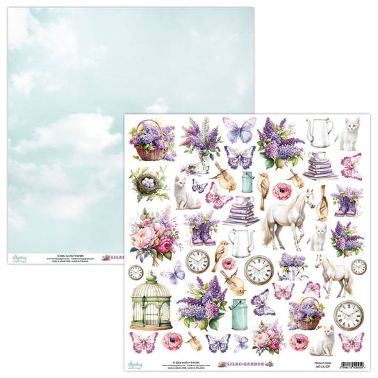 Papier 30x30 z elementami - Mintay - Lilac Garden Mintay Papers