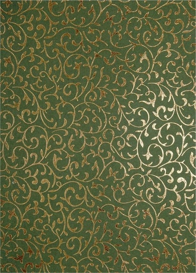 Papier dekoracyjny, oliwkowy - złota koronka, 56x76 cm Orient Paper