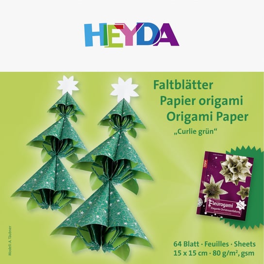 Papier do origami, Curlie, zielona kolorystyka, 64 arkusze 