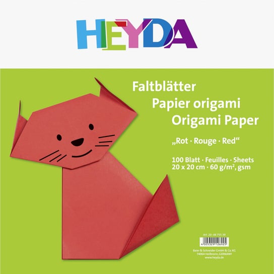 Papier do origami, Uni, czerwony, 100 arkuszy Heyda