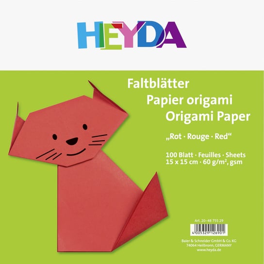 Papier do origami, Uni, czerwony, 100 arkuszy Heyda