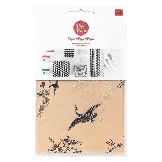 Papier do patchworku do ogrodu japońskiego w kolorze beżowym Żurawie 30 x 42 cm Inna marka