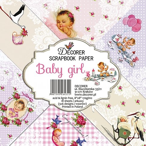 Papier Do Scrapbookingu Baby Girl Zestaw 18 Arkuszy Decorer