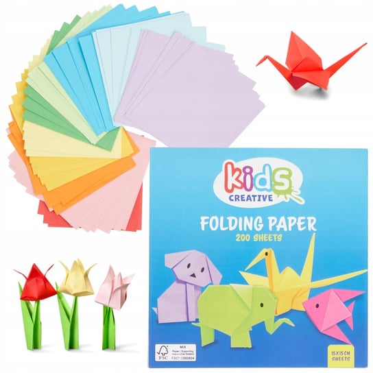 Papier do składania origami 200 kartek 15x15 cm różne kolory Kids Creative Kids Concept