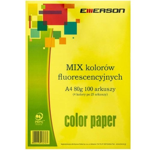Papier fluorescencyjny, A4, 80 g/m2, 25 x 4 kolory EMERSON