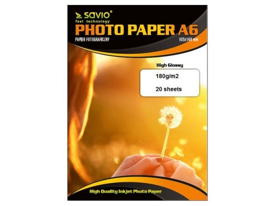 Papier fotograficzny SAVIO PA-01, 180 g/m2, A6, 20 szt SAVIO