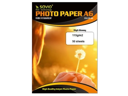 Papier fotograficzny SAVIO PA-02, 115 g/m2, A6, 50 szt SAVIO