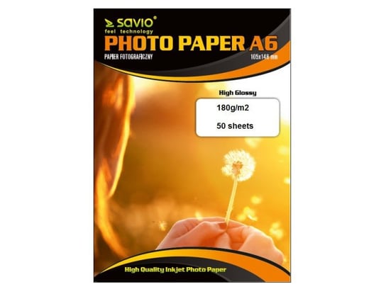 Papier fotograficzny SAVIO PA-04, 180 g/m2, A6, 50 szt SAVIO