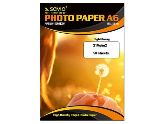Papier fotograficzny SAVIO PA-05, 210 g/m2, A6, 50 szt SAVIO
