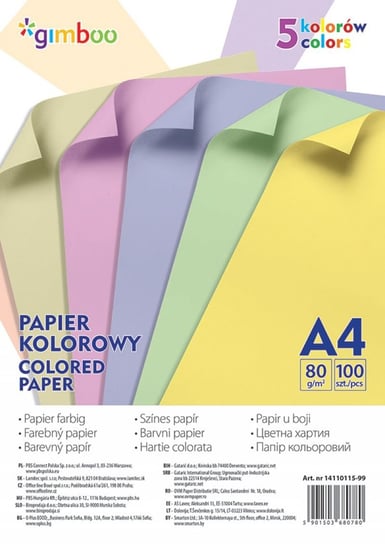 Papier kolorowy, A4, 100 sztuk Gimboo