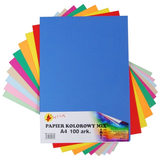 Papier kolorowy A4 mix 100 arkuszy 10 kolorów Shan
