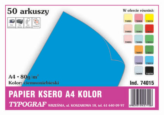 Papier kolorowy ksero Typograf A4 80 g ciemnoniebieski Typograf