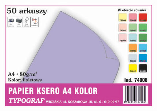 Papier kolorowy ksero Typograf A4 80 g fioletowy Typograf