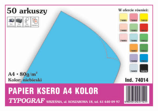 Papier kolorowy ksero Typograf A4 80 g niebieski Typograf