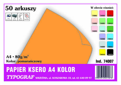 Papier kolorowy ksero Typograf A4 80 g pomarańczowy Typograf