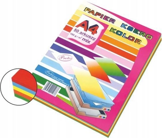 Papier ksero kolorowy mix ,A4 160g 50 ark brystol PROTOS