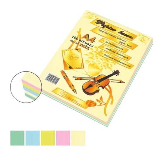 Papier ksero kolorowy pastelowy A4 5 kolorów 100 arkuszy 80 g/m2 Protos PROTOS
