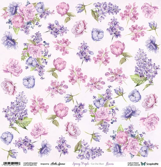 Papier ozdobny 30x30 Spring Purple - KWIATY ScrapAndMe