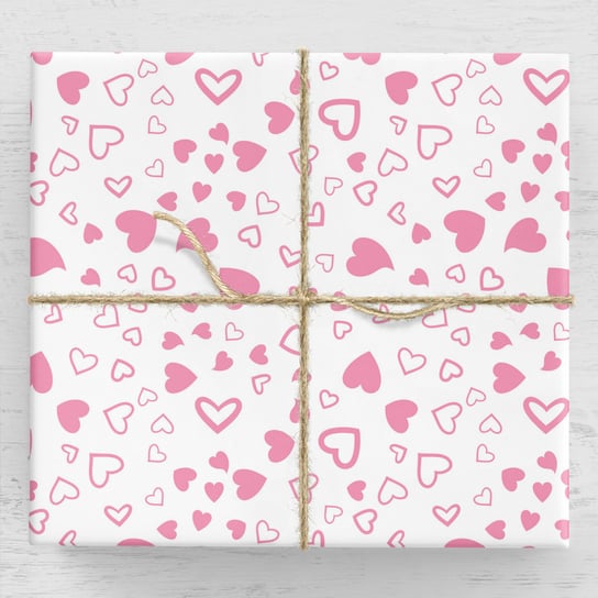 Papier Pakowy Pink Hearts Biały 1 Arkusz WrapAndPack