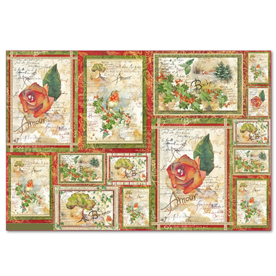 Papier ryżowy 48X33 -Kwiaty, wiersze i różowe ramki Stamperia