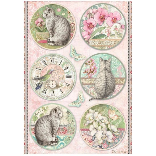 Papier ryżowy A4 Stamperia - Ochids & Cats okrągłe dekory Inna marka