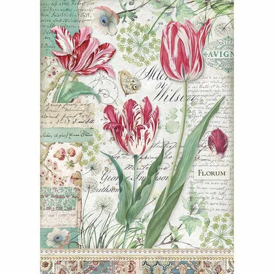 Papier ryżowy, A4 ,tulipany i róże Stamperia
