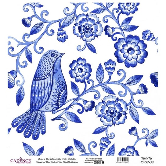 Papier ryżowy Cadence, Niebieski ptak w kwiatach 30x30 cm Cadence