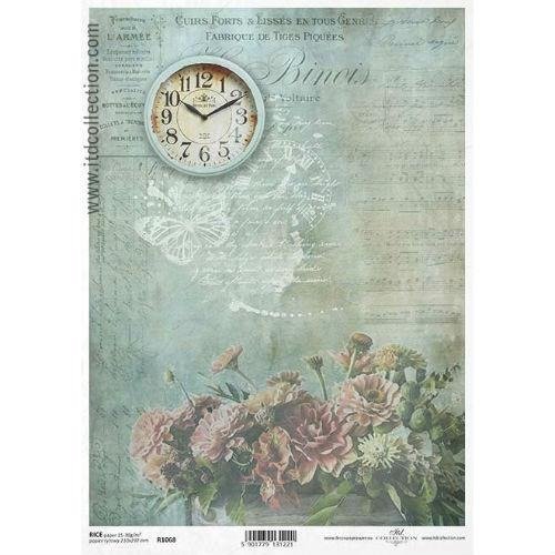 Papier ryżowy ITD A4 R1068 kwiaty zegar ITD Collection