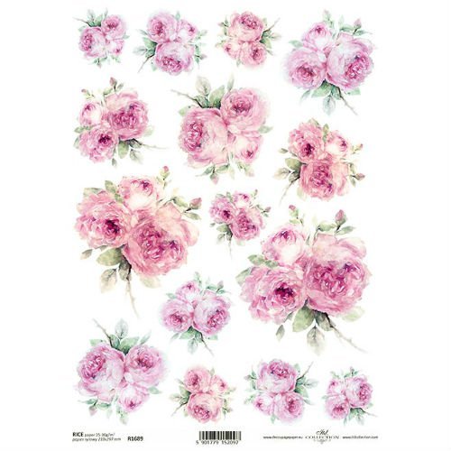 Papier ryżowy ITD A4 R1689 Różowe kwiaty ITD Collection