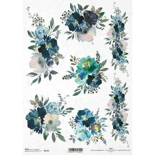 Papier ryżowy ITD A4 R1731, niebieskie kwiaty ITD Collection