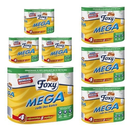 Papier toaletowy Foxy Mega rolki bez końca (4 rolki) x 7 sztuk Foxy