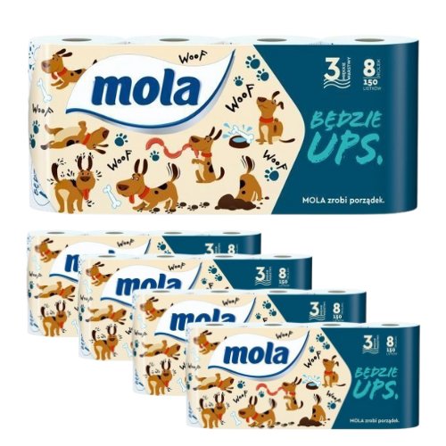 Papier toaletowy Mola Będzie Ups (8 rolek) x 5 opakowań Mola