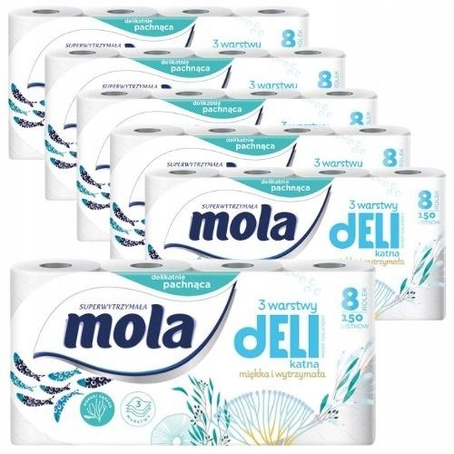 Papier toaletowy Mola delikatna morska (8 rolek) x 6 opakowań Mola