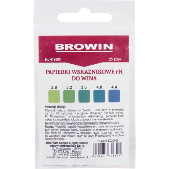 Papierki (lakmusowe) wskaźnikowe pH do wina BIOWIN Biowin