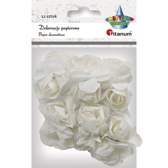Papierowe róże na druciku białe 25mm 12szt TITANIUM