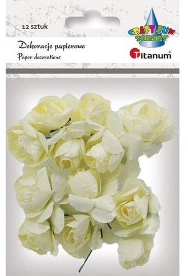 Papierowe róże na druciku jasnokremowe 25mm 12szt TITANIUM
