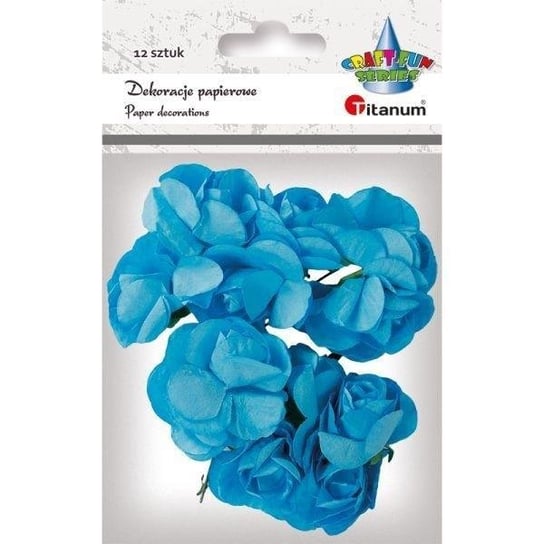Papierowe róże na druciku niebieskie 25mm 12szt TITANIUM