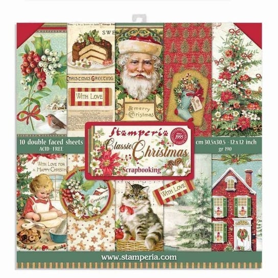 Papiery świąteczne, Classic Christmas, 30x30 cm, 10 arkuszy Stamperia