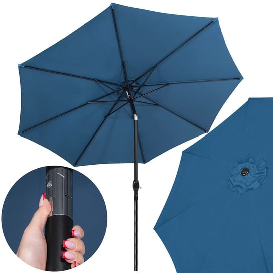 Parasol ogrodowy łamany 300 cm składany na taras i balkon duży granatowy Springos