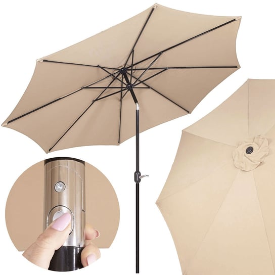 Parasol ogrodowy, łamany z korbą 300 cm duży na balkon, taras beżowy Springos