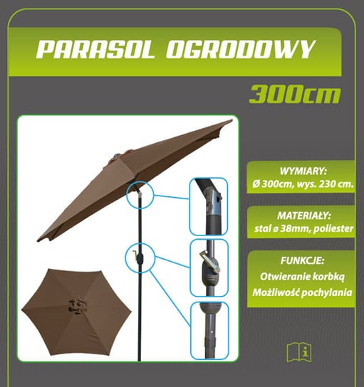 Parasol ogrodowy SASKA GARDEN, 300 cm, brązowy Saska Garden