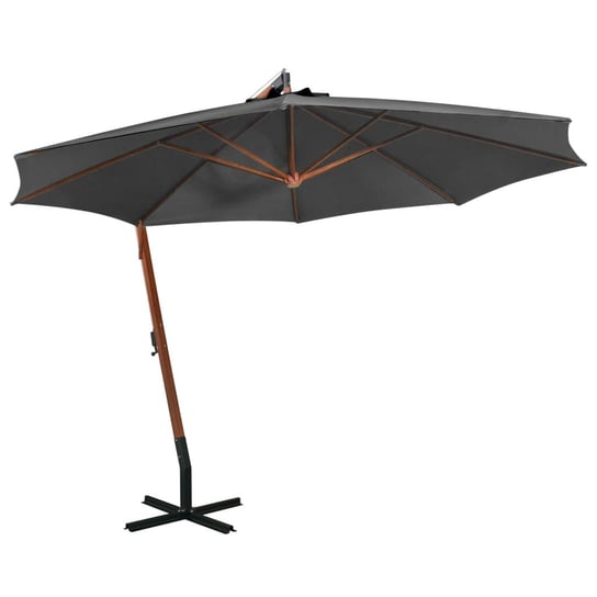 Parasol ogrodowy wiszący, jodłowy słupek, antracyt, 3,5x2,9 m VMP