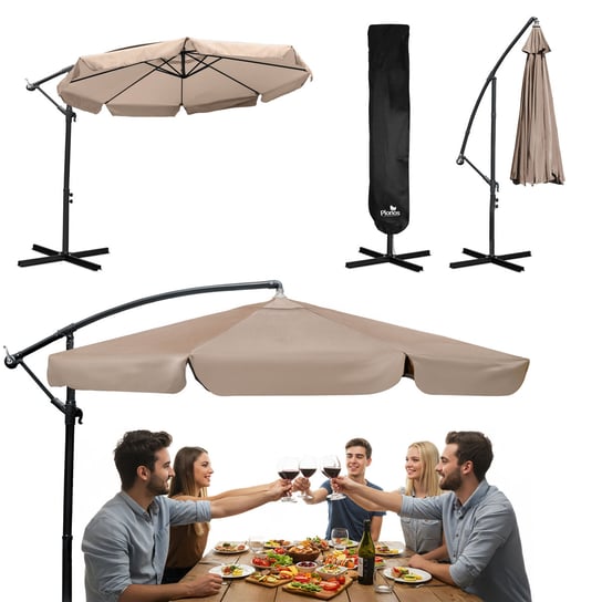 Parasol ogrodowy z wysięgnikiem pokrowiec 8 segmentów Ø 350cm Plonos beżowy Plonos
