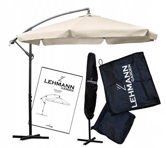 Parasol Ogrodowy Z Wysięgnikiem Składany Regulacja Wysokości Beżowy 350Cm LEHMANN
