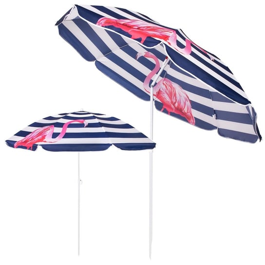 Parasol plażowy 180 cm parasol ogrodowy granatowo-biały flamingi Springos