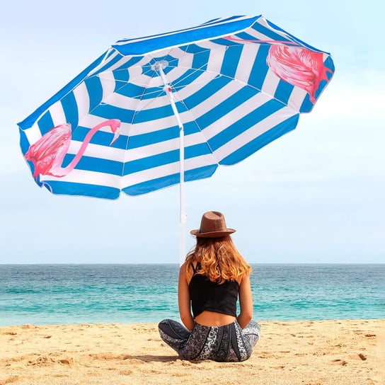 Parasol plażowy 180 cm parasol ogrodowy niebieski z flamingiem Springos
