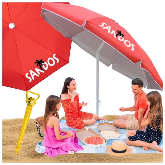 parasol plażowy czerwony z kotwą i filtrem uv Zolta