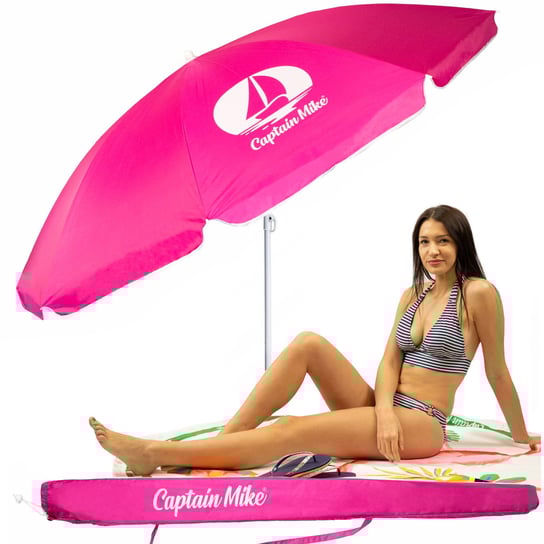 Parasol Plażowy Łamany Z Filtrem Upf50+ Captain Mike 160Cm Różowy Captain Mike